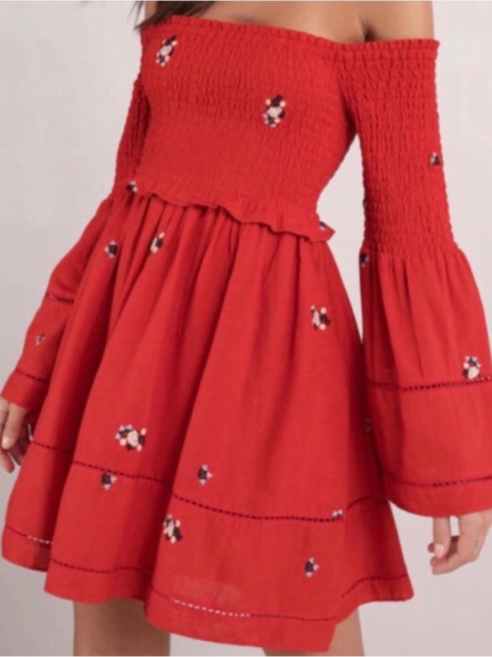 Free People Passion Red Counting Daisies Mini Dress